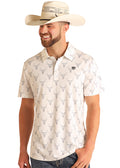 The Turquoise Studded Steer Polo Shirt by Rock & Roll Denim - White