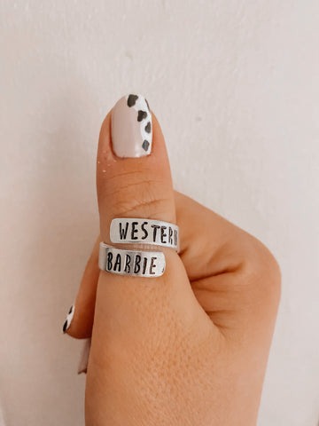 Western Barbie Stamped Adjustable Wrap Ring