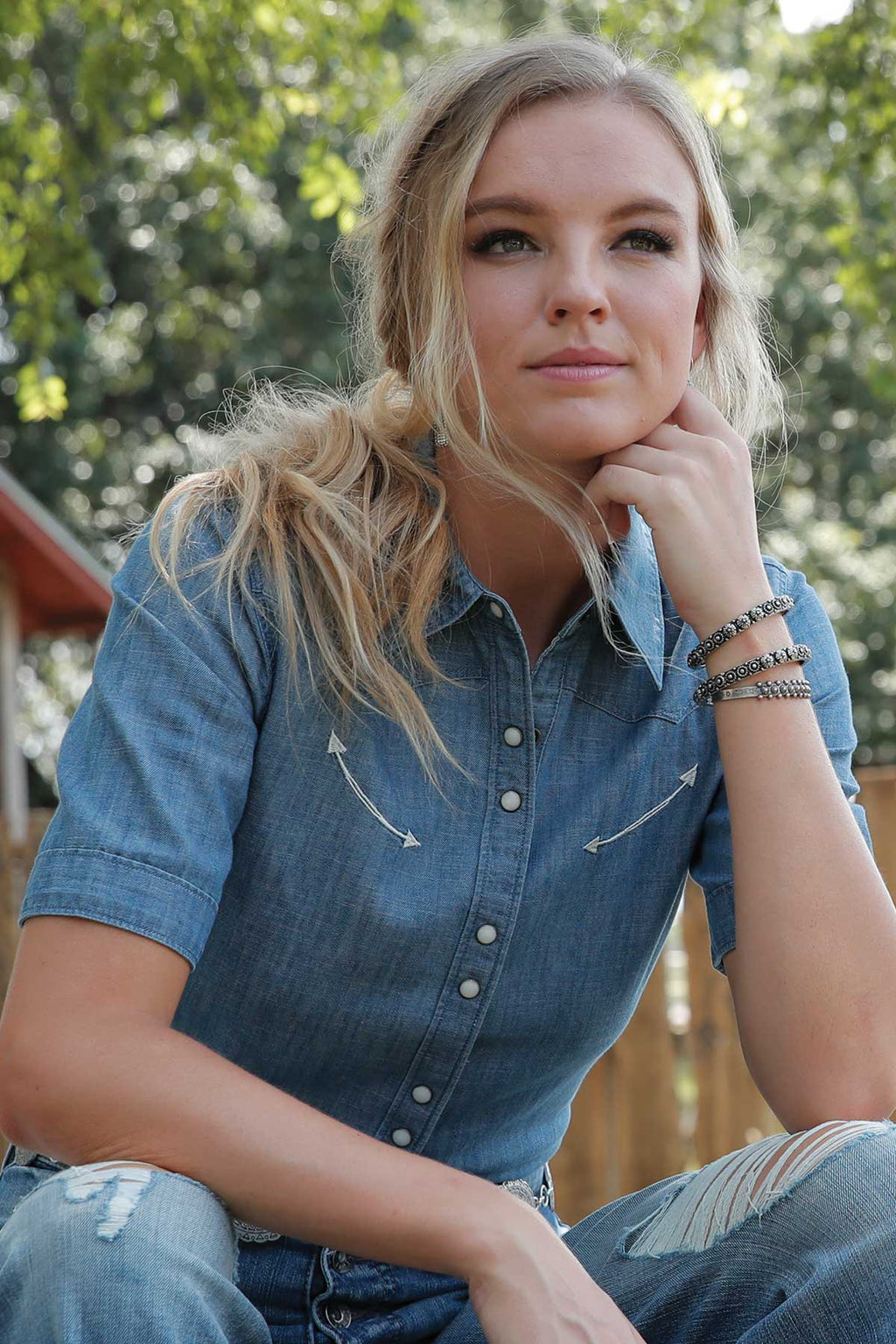 The Sandra Denim Pearl Snap Shirt by Cruel