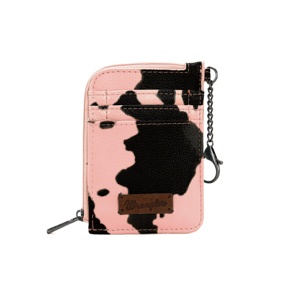 The Dairy Delight Mini Zip Card Case by Wrangler - Pink Cow Print