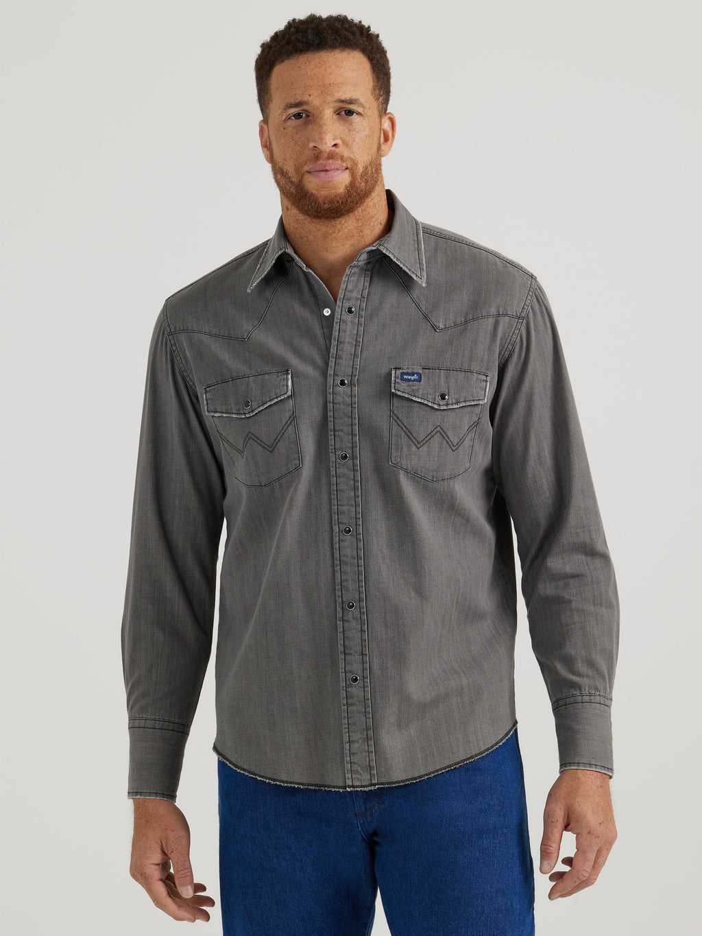 Cowboy Cut Denim Pearl Snap Shirt by Wrangler - Washed Black