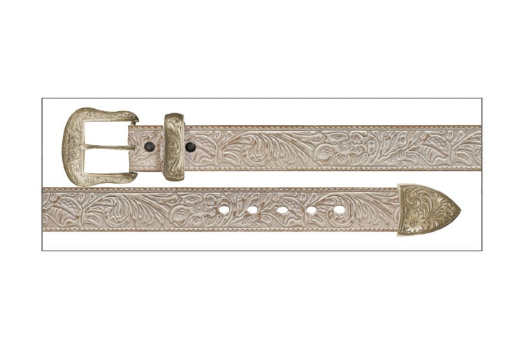 The Country Dream Carved Floral Belt in Antiqued White by Wrangler