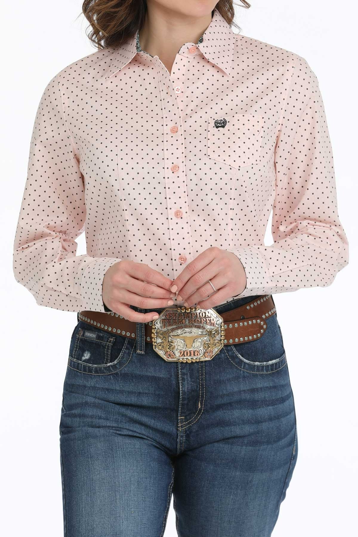 The Shandy Polka Dot Button Up Shirt by Cinch