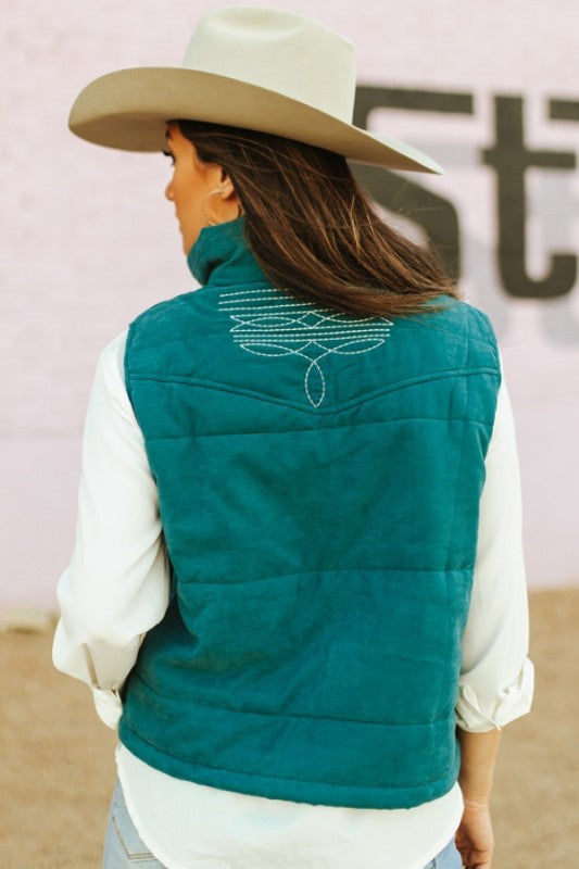 The Rodeo Queen Turquoise Boot Stitch Puffer Vest by Lucky & Blessed