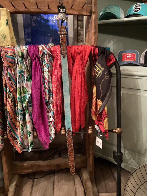 Buckstitch Supreme Turquoise Calf Hair Belt by Angel Ranch