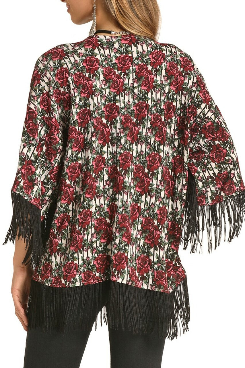 Sassy Rose Striped Fringe Kimono