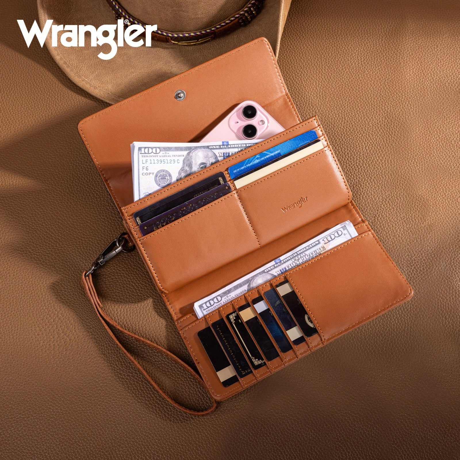 The Darla Mae Carved Wrangler Wallet - Caramel