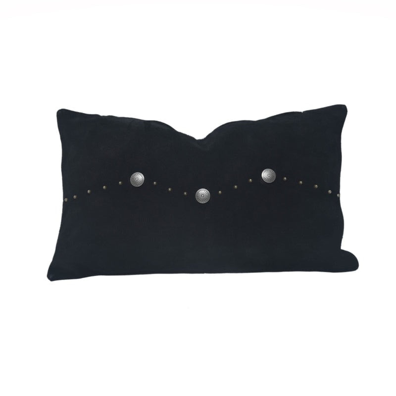 Studs & Conchos Pillow in Black Suede