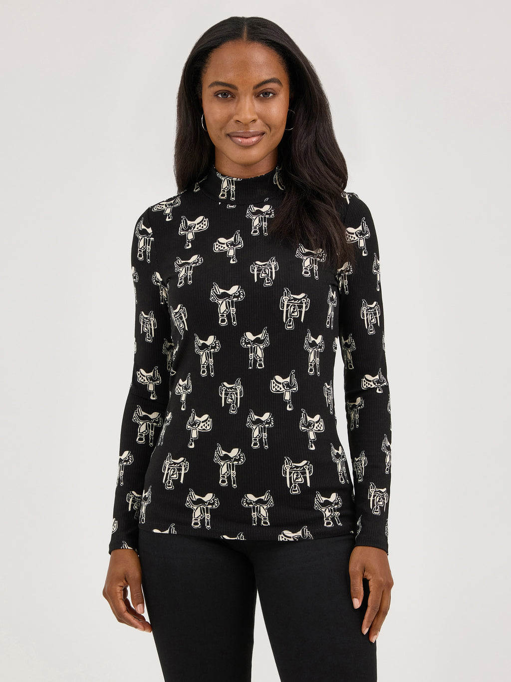 The Saddle Up Mock Neck L/S Tee by Wrangler