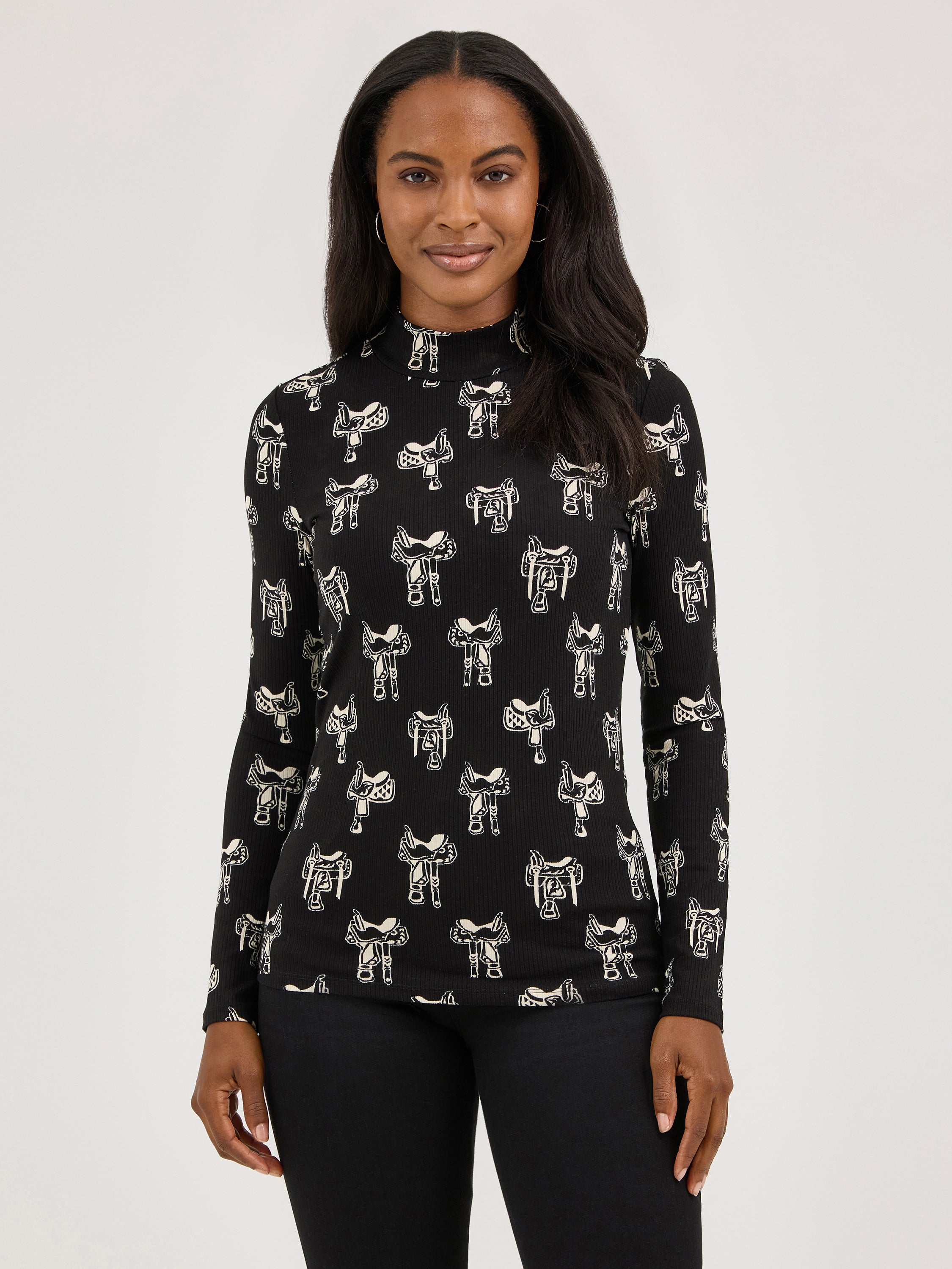 The Saddle Up Mock Neck L/S Tee by Wrangler