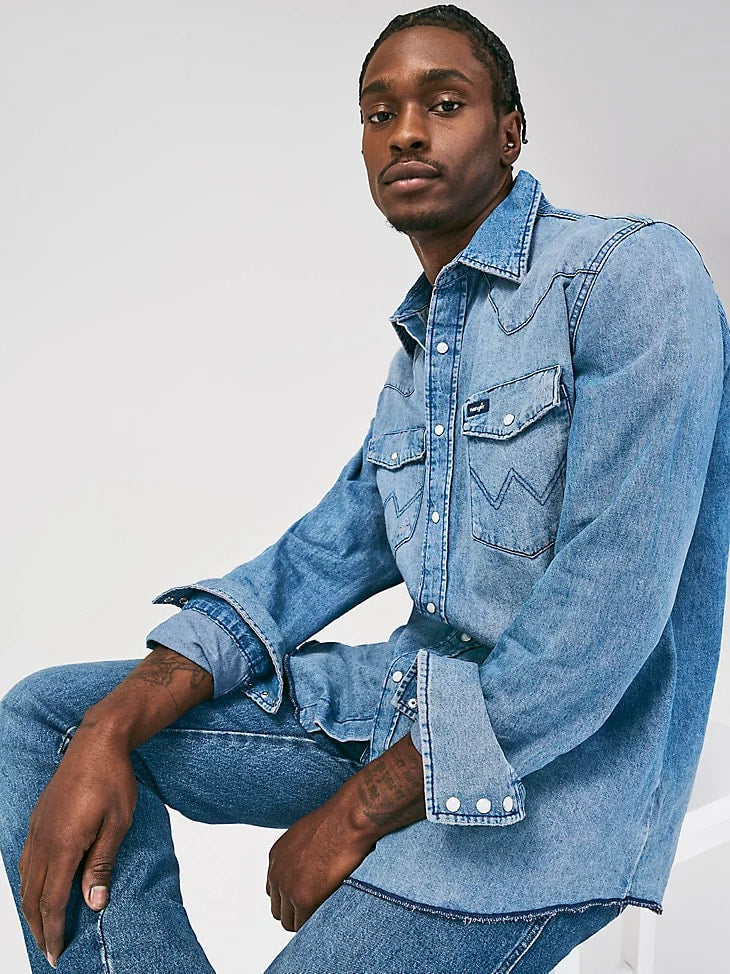 Cowboy Cut Denim Pearl Snap Shirt by Wrangler