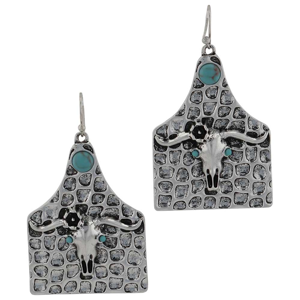 On the Ranch Cow Tag Attitude Earrings by Montana Silversmiths