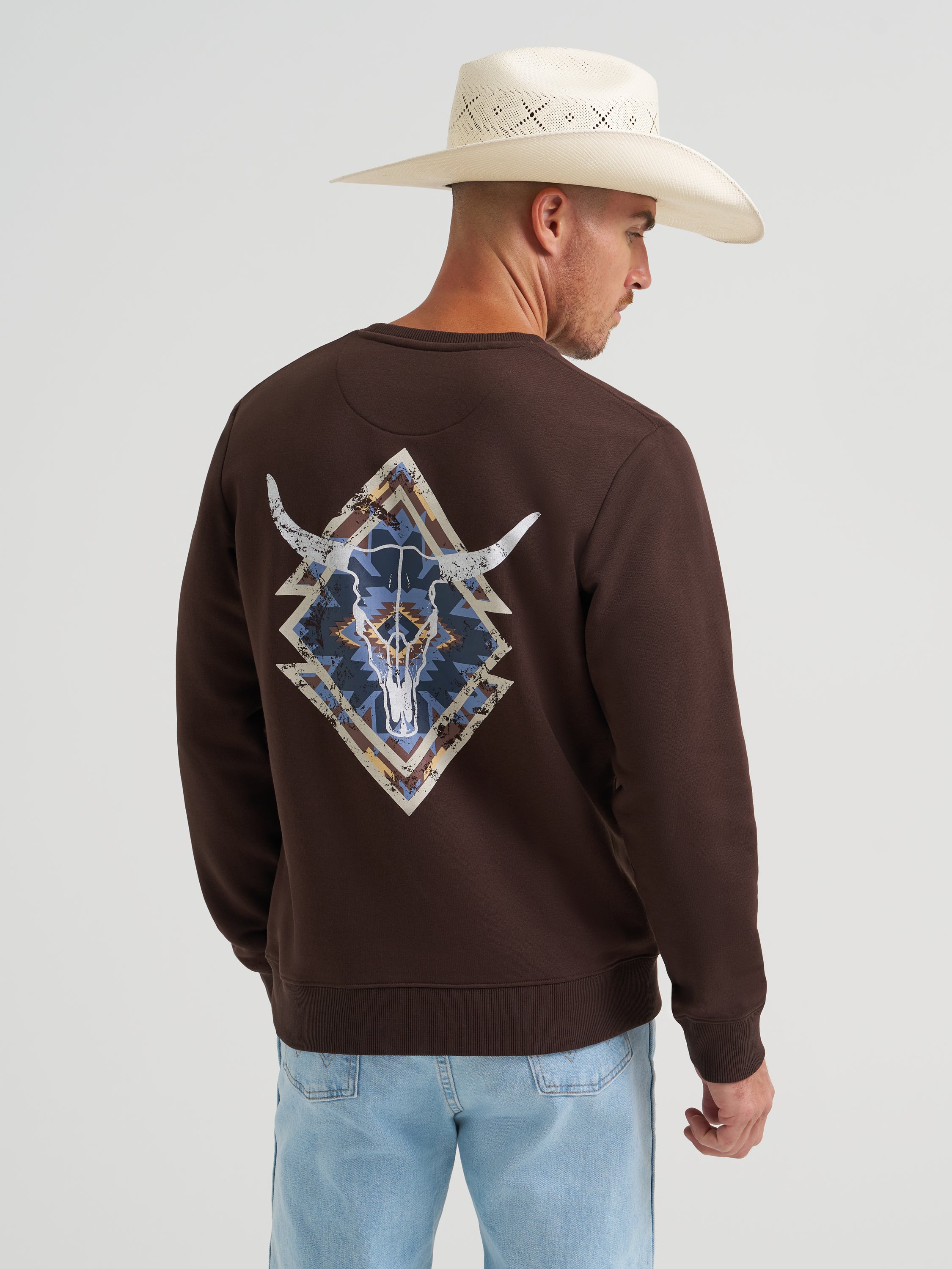 Chocolate Aztec Steer Crewneck By Wrangler