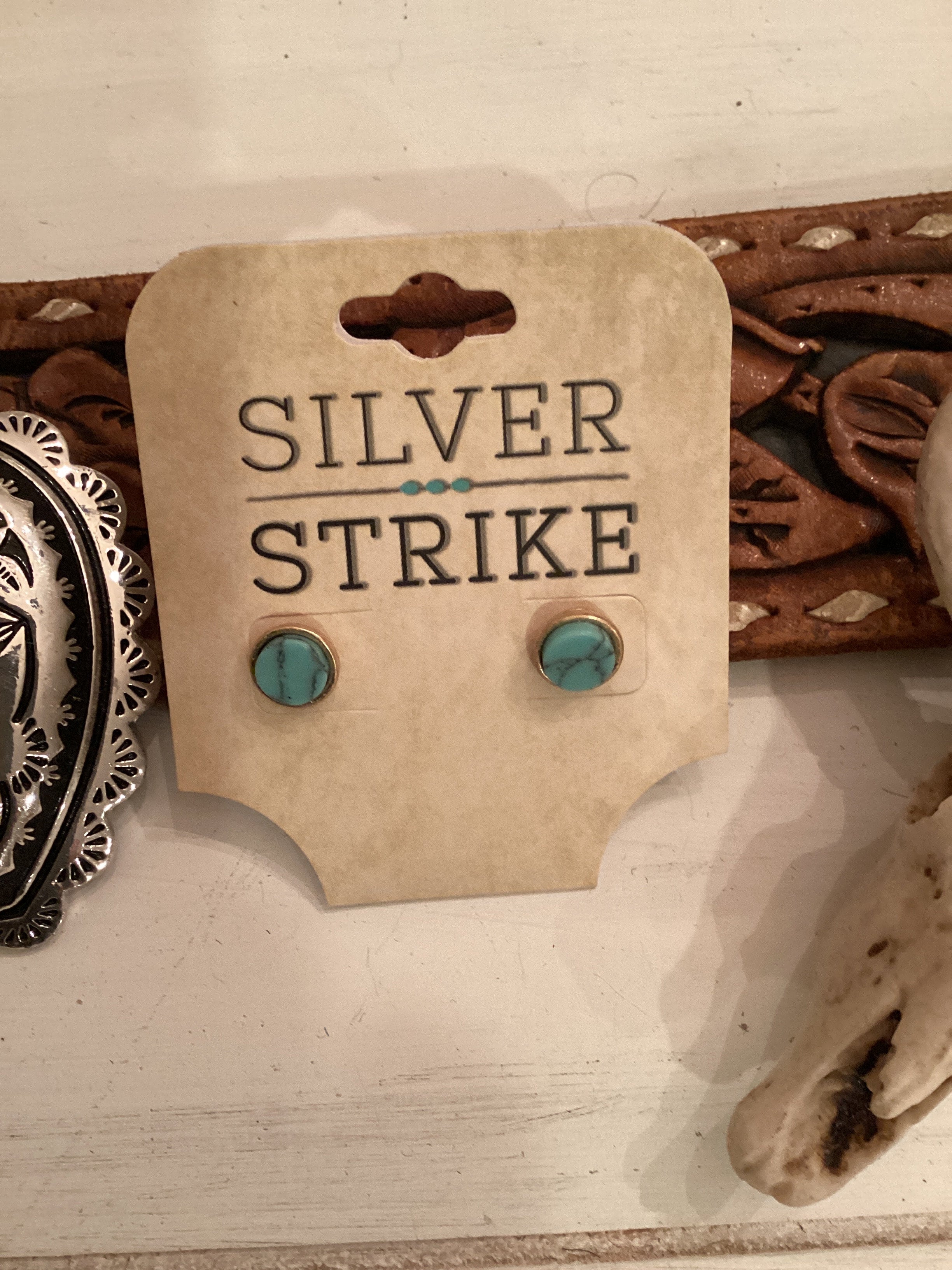 The Camrose Gold Rimmed Turquoise Stud Earrings