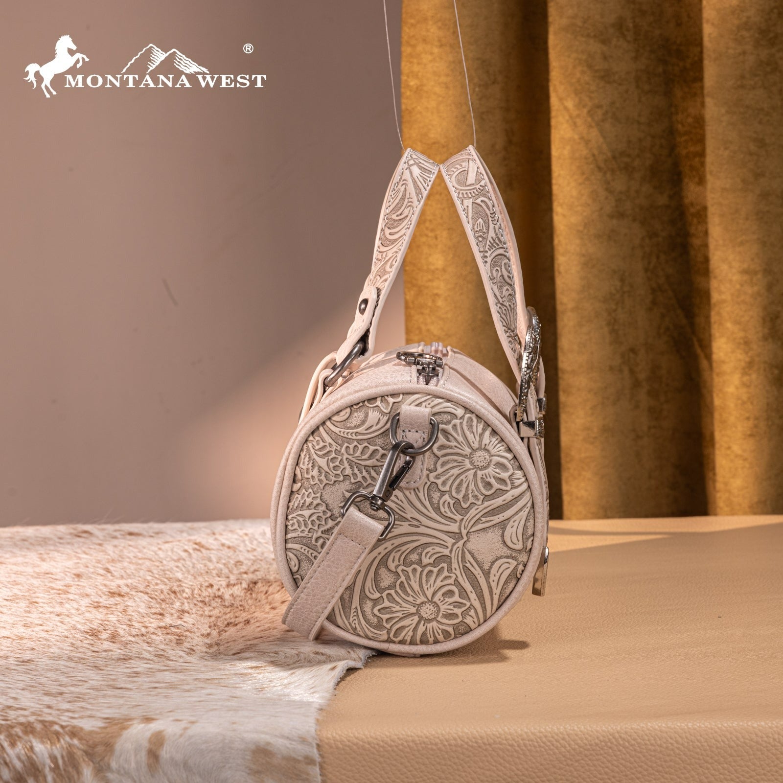 The Double Buckle Barrel Purse by Montana West in Beige
