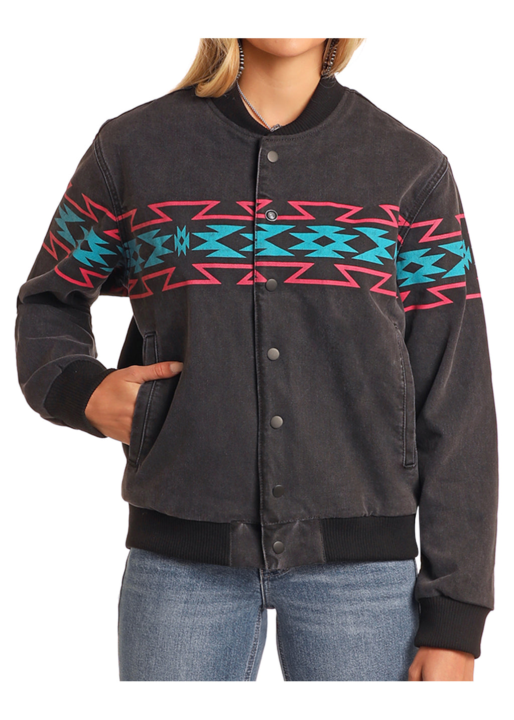 Neon Light Aztec Bomber Jacket by Rock & Roll