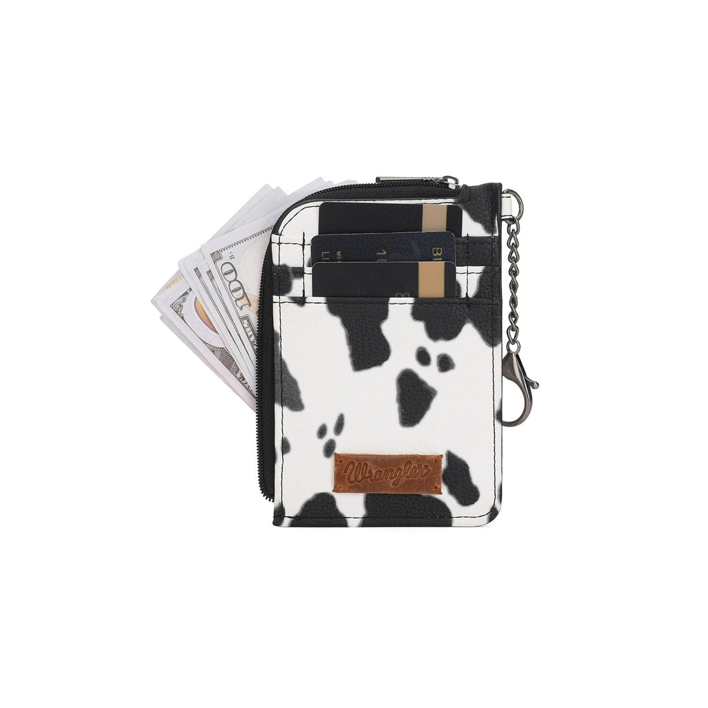 The Dairy Delight Mini Zip Card Case by Wrangler - Cow Print