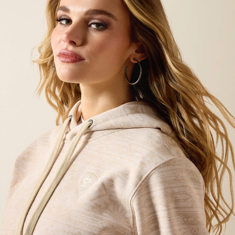 The Ariat Logo 2.0 Women's Hooded Sweatshirt in Khaki Aztec
