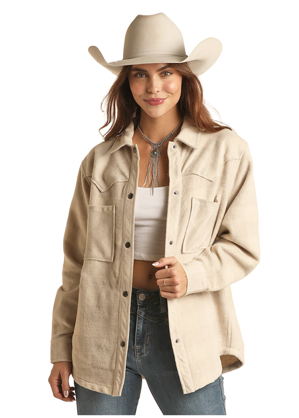 The Champagne Cremello Shacket by Rock & Roll Denim