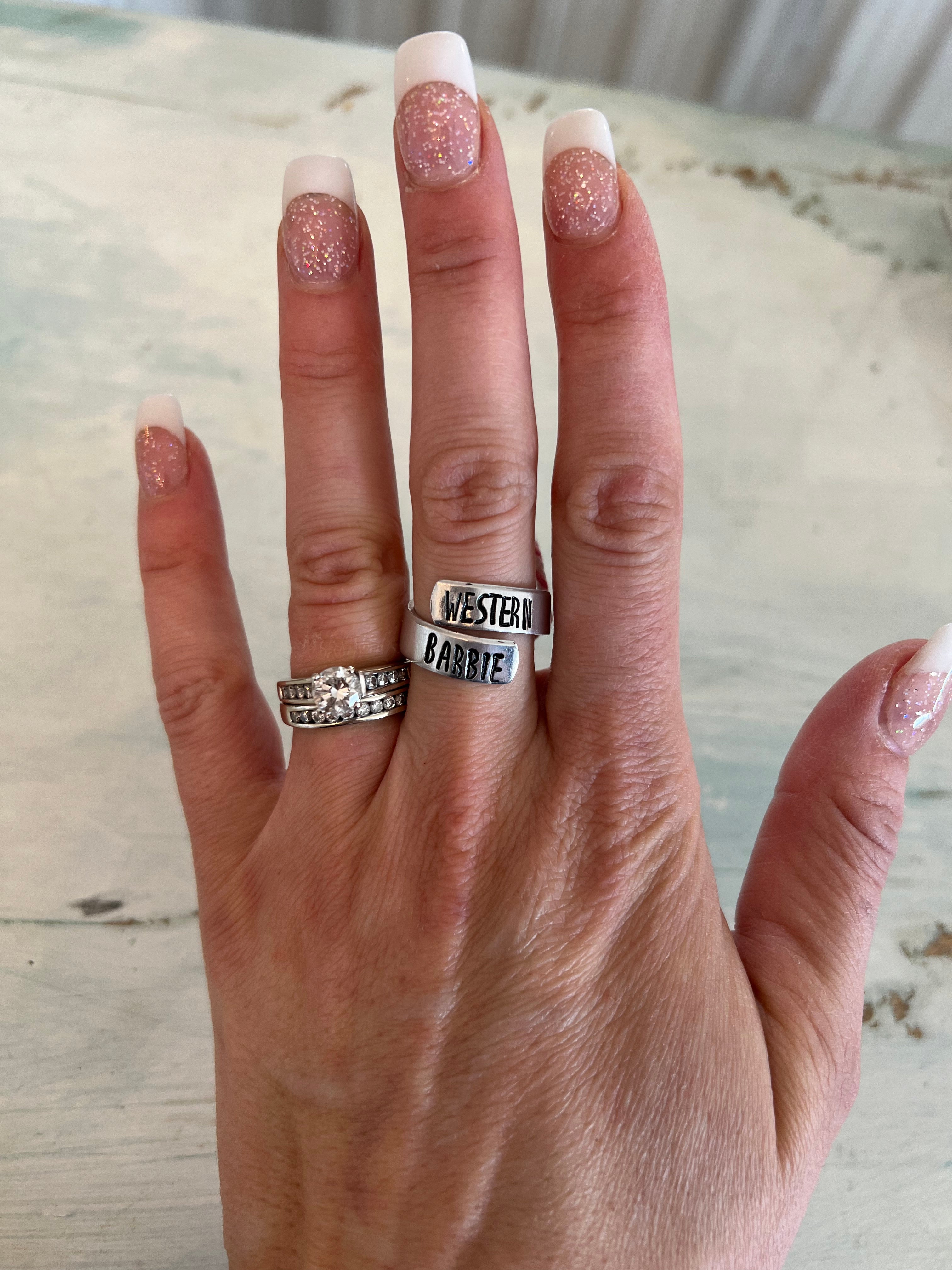 Western Barbie Stamped Adjustable Wrap Ring