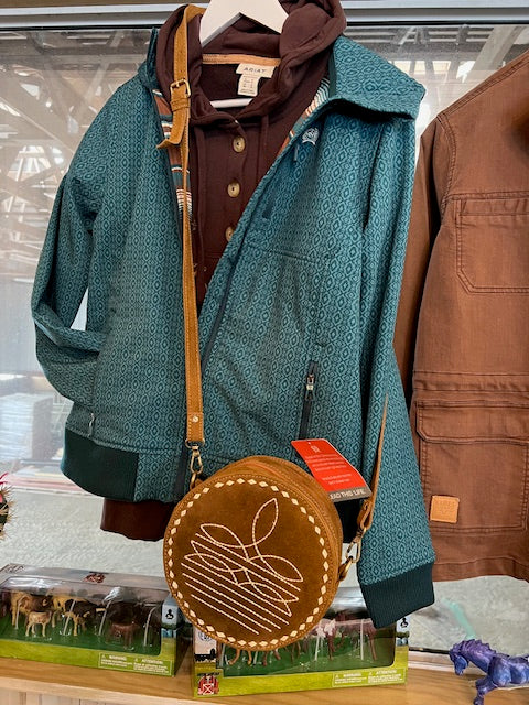 The Boot Stitch Cutie Round Purse in Saddle Brown by American Darling