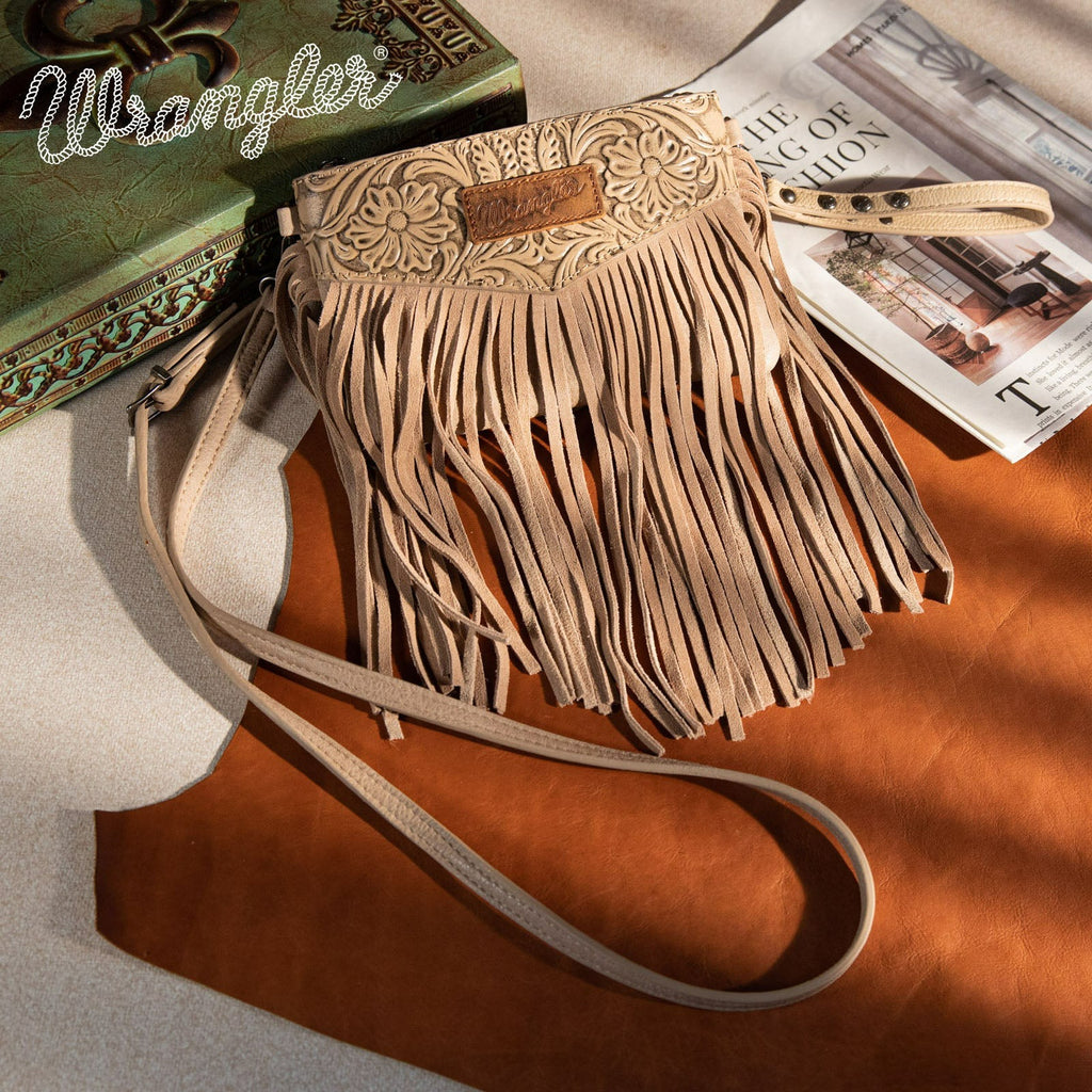 The Aberdeen Floral Carved Wristlet Purse by Wrangler in Latte
