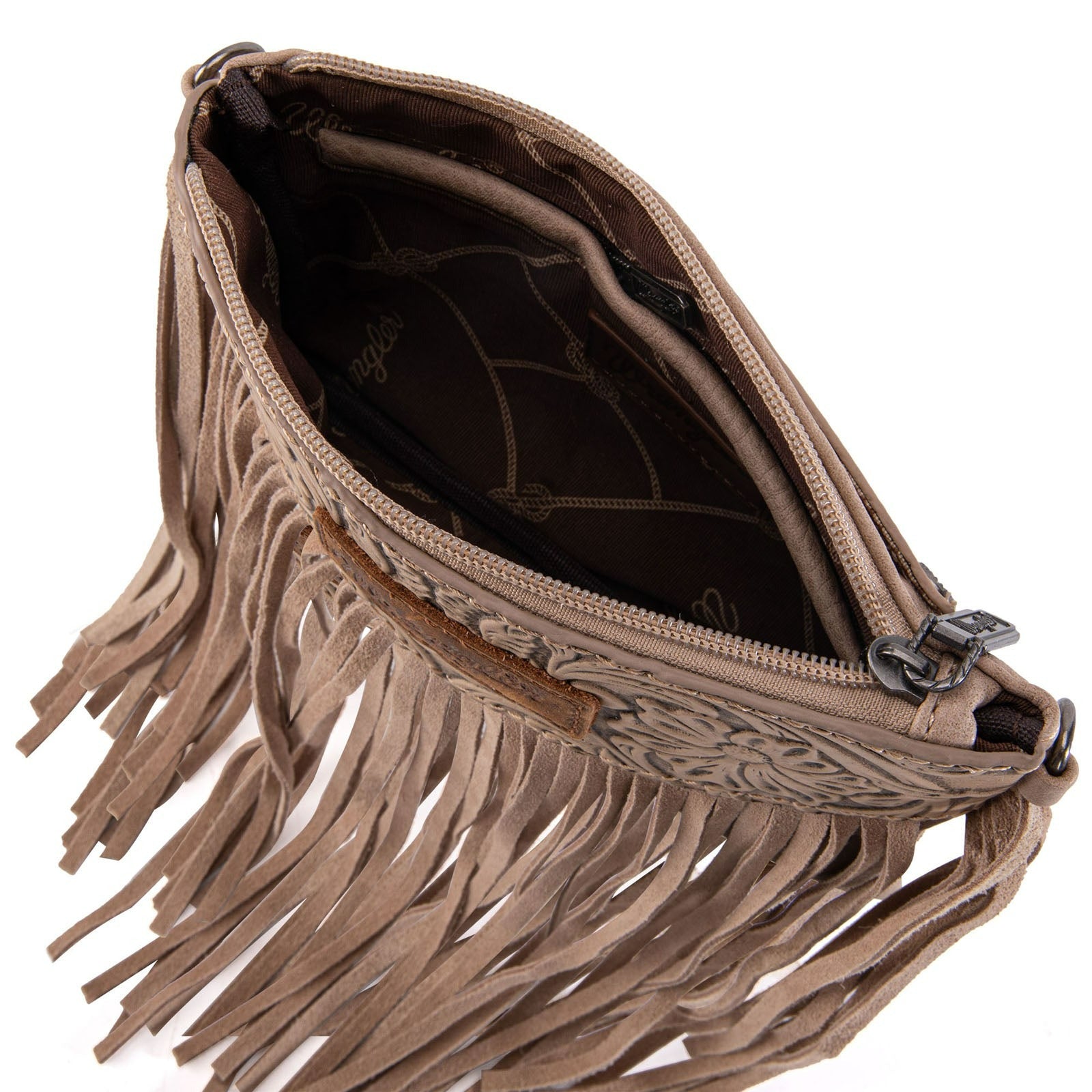 The Aberdeen Floral Carved Wristlet Purse by Wrangler in Latte