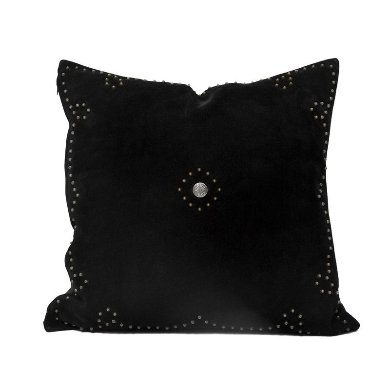 Studs & Conchos Pillow in Black Suede - Square