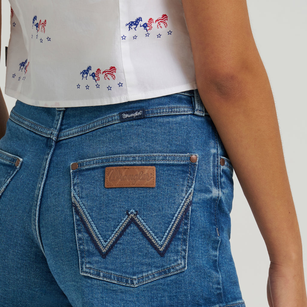The Peppermint Cowgirl Mae Mid Rise Shorts by Wrangler