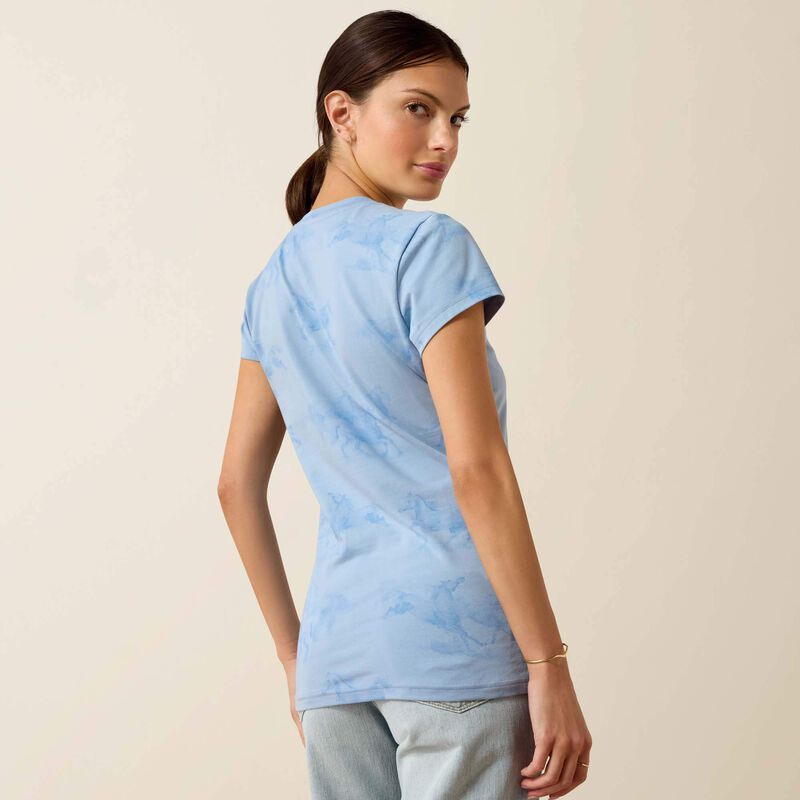 The Mirage of Horses Women's T-Shirt by ARIAT in Tropez Blue