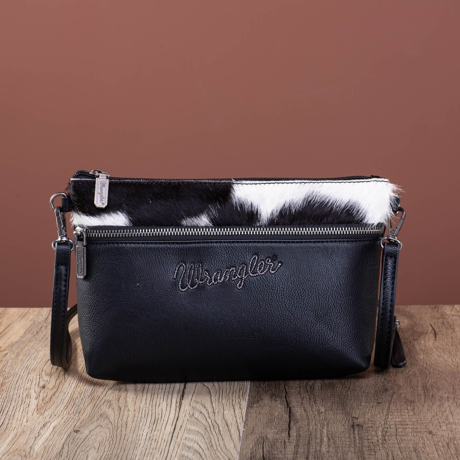 The Betty Joe Crossbody with Cowhide Purse by Wrangler - Black