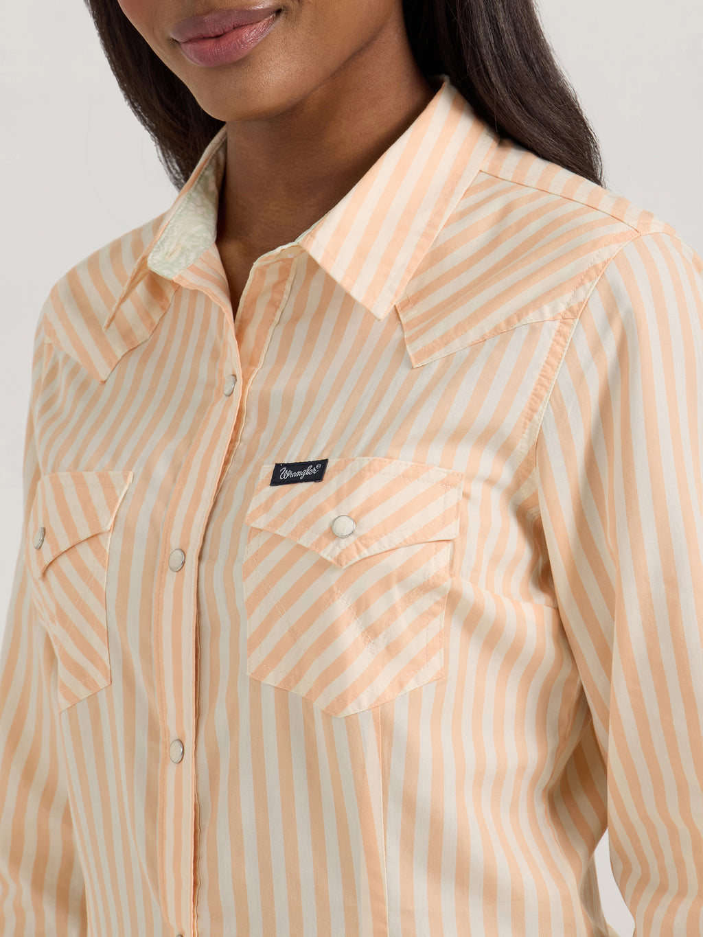 The Peachy Keen Striped Pearl Snap Shirt by Wrangler