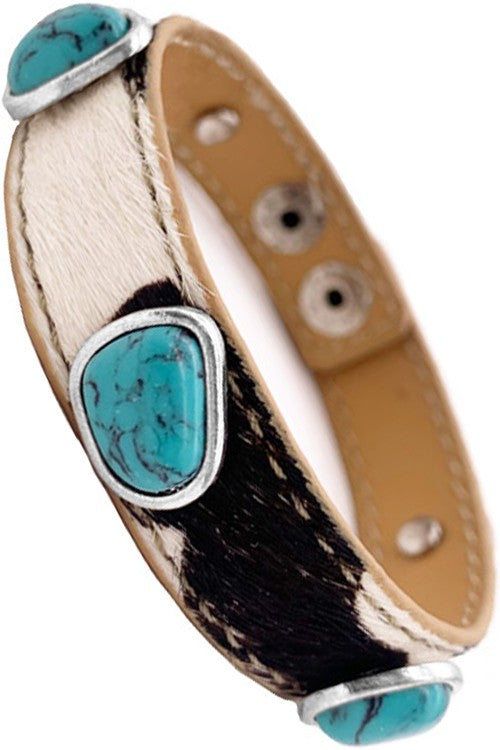 Cowhide Leather Stone Bracelet