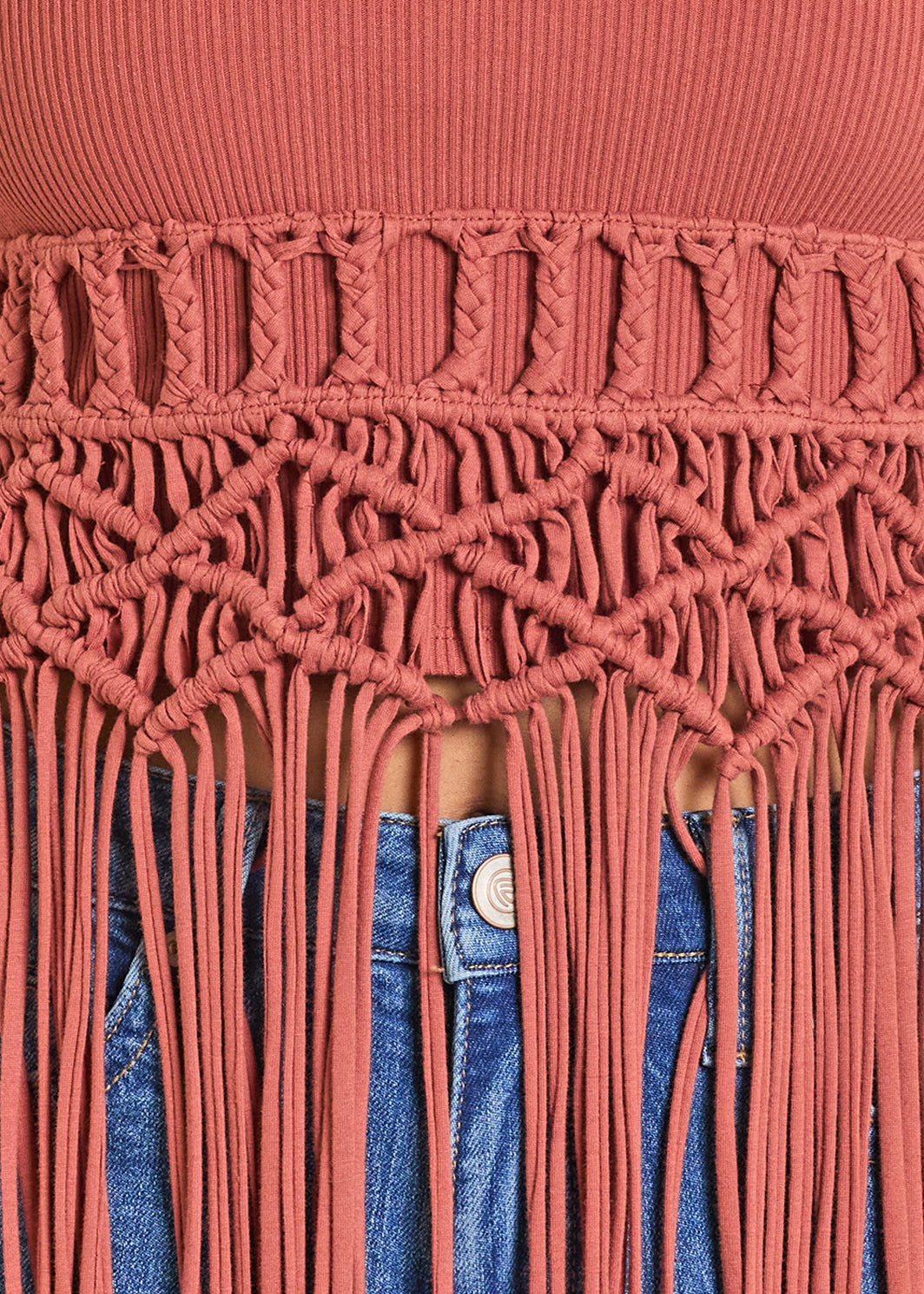 The Boho Cowgirl Macrame Top in Rust by Rock & Roll Denim