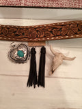 Black Angus Leather Tassle Earrings