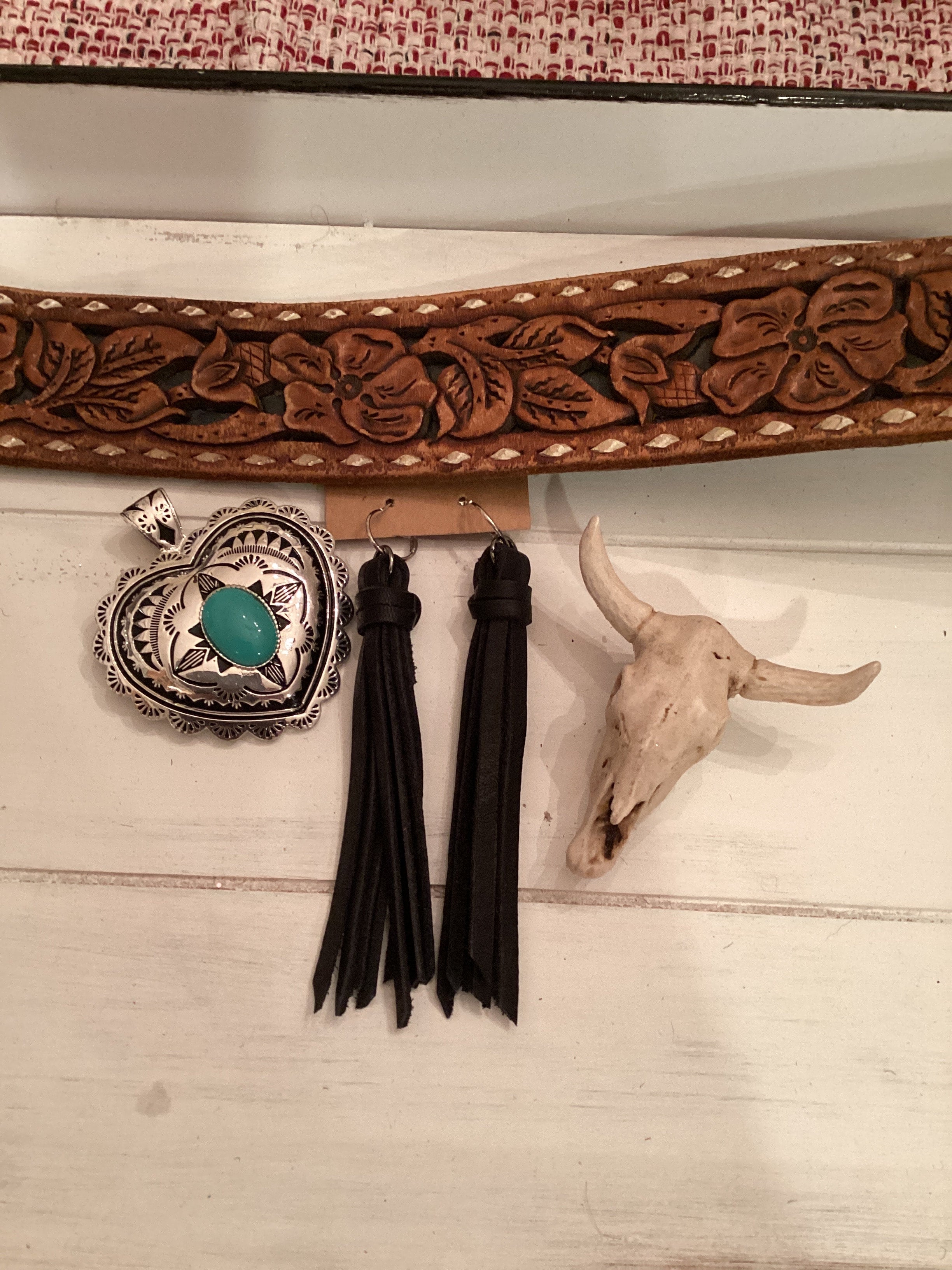 Black Angus Leather Tassle Earrings