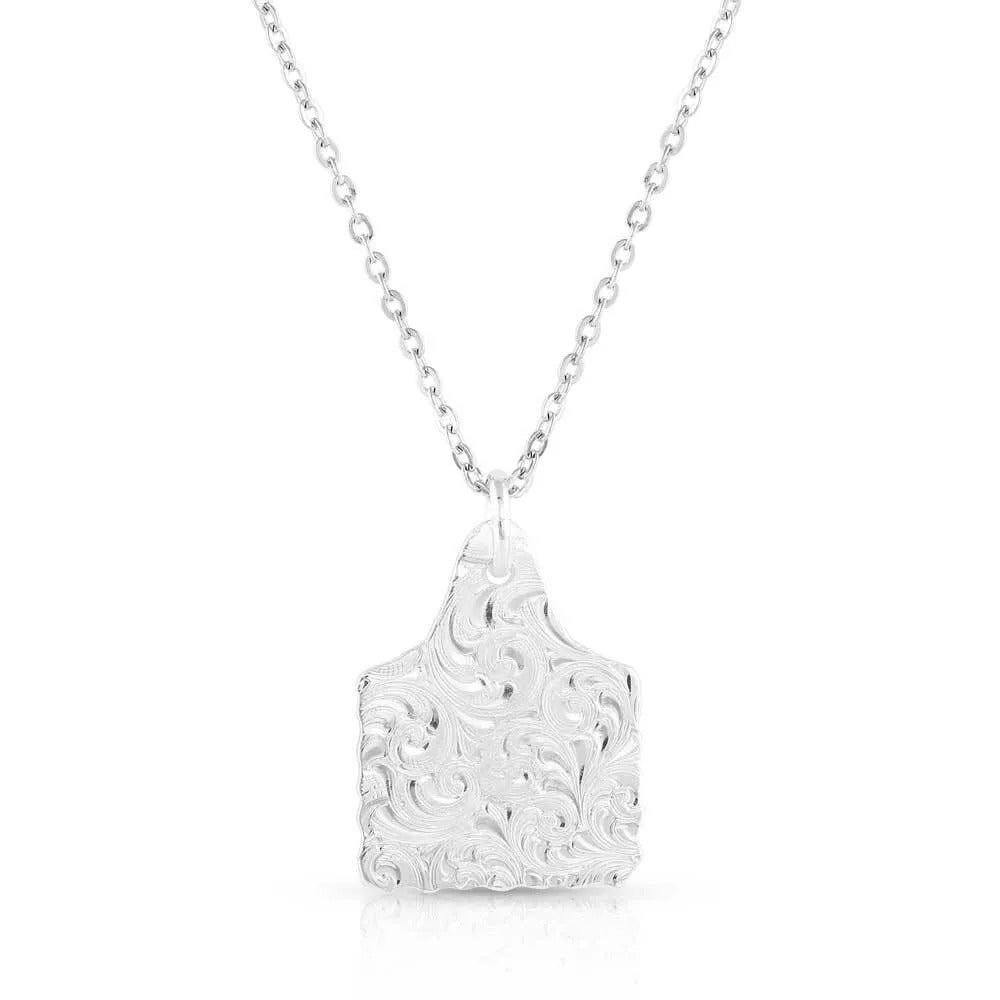 Chiseled Cow Tag Turquoise Necklace by Montana Silversmiths