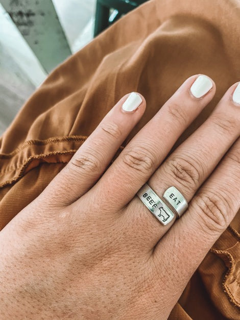 Eat Beef Stamped Adjustable Wrap Ring