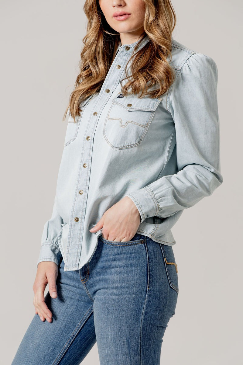 Jane Button Up Shirt in Light Blue by Kimes Ranch