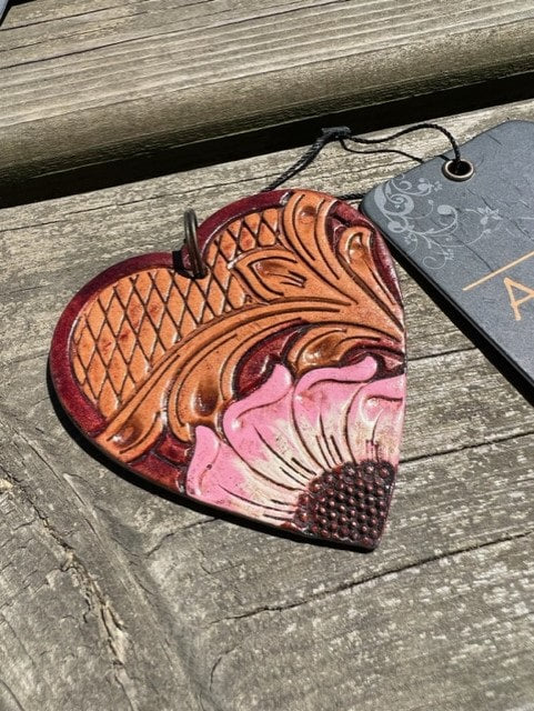 American Darling Leather Heart Keychains - Flower & Cactus