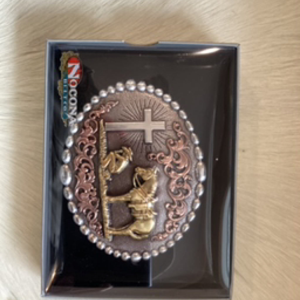 The Prayerful Cowboy w Copper Belt Buckle by Nocona