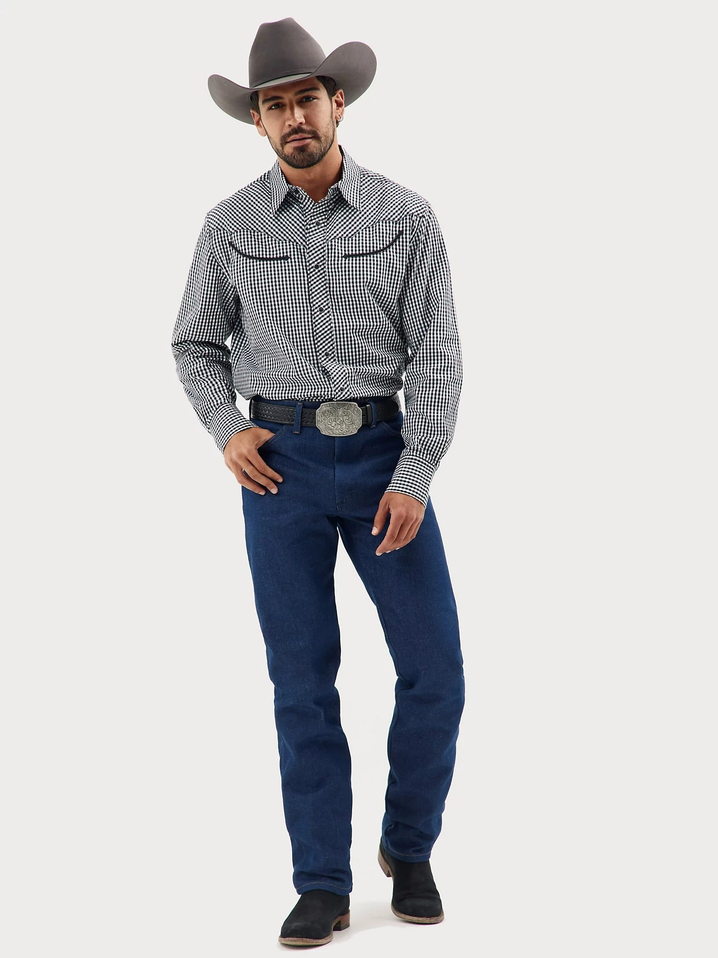 The Vintage Cowboy Snap Up Shirt by Wrangler in Black Gingham