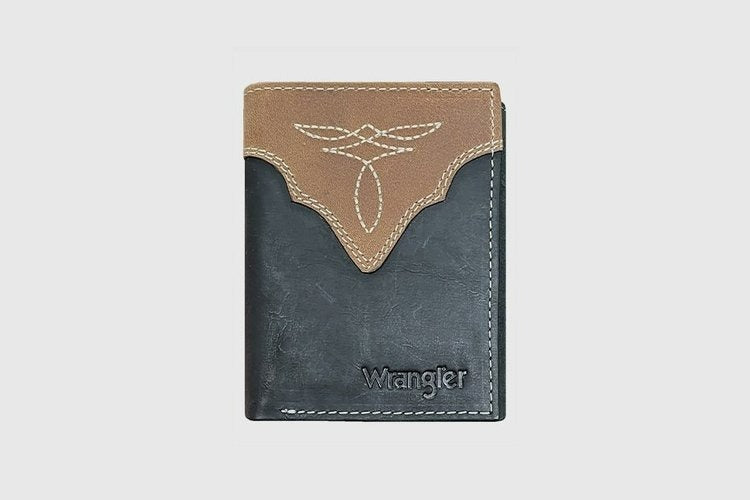 Boot Stitch Bar Trifold Wallet By Wrangler - Black