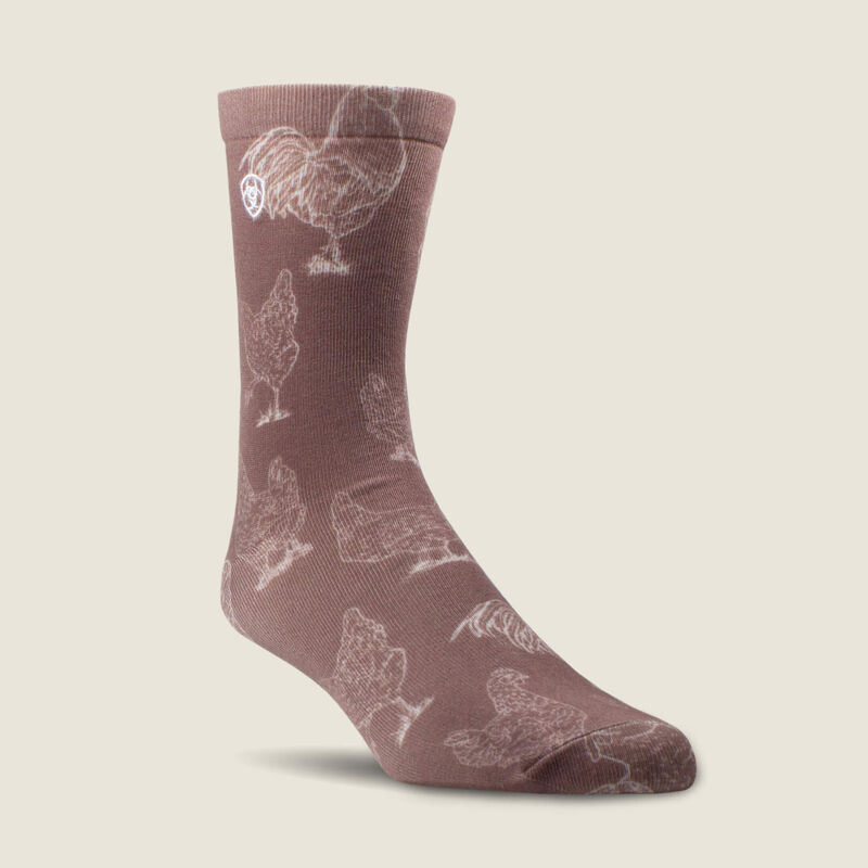 Ariat Women's Farm Friends Crew Socks - Milk Chocolate/White 2 Pack
