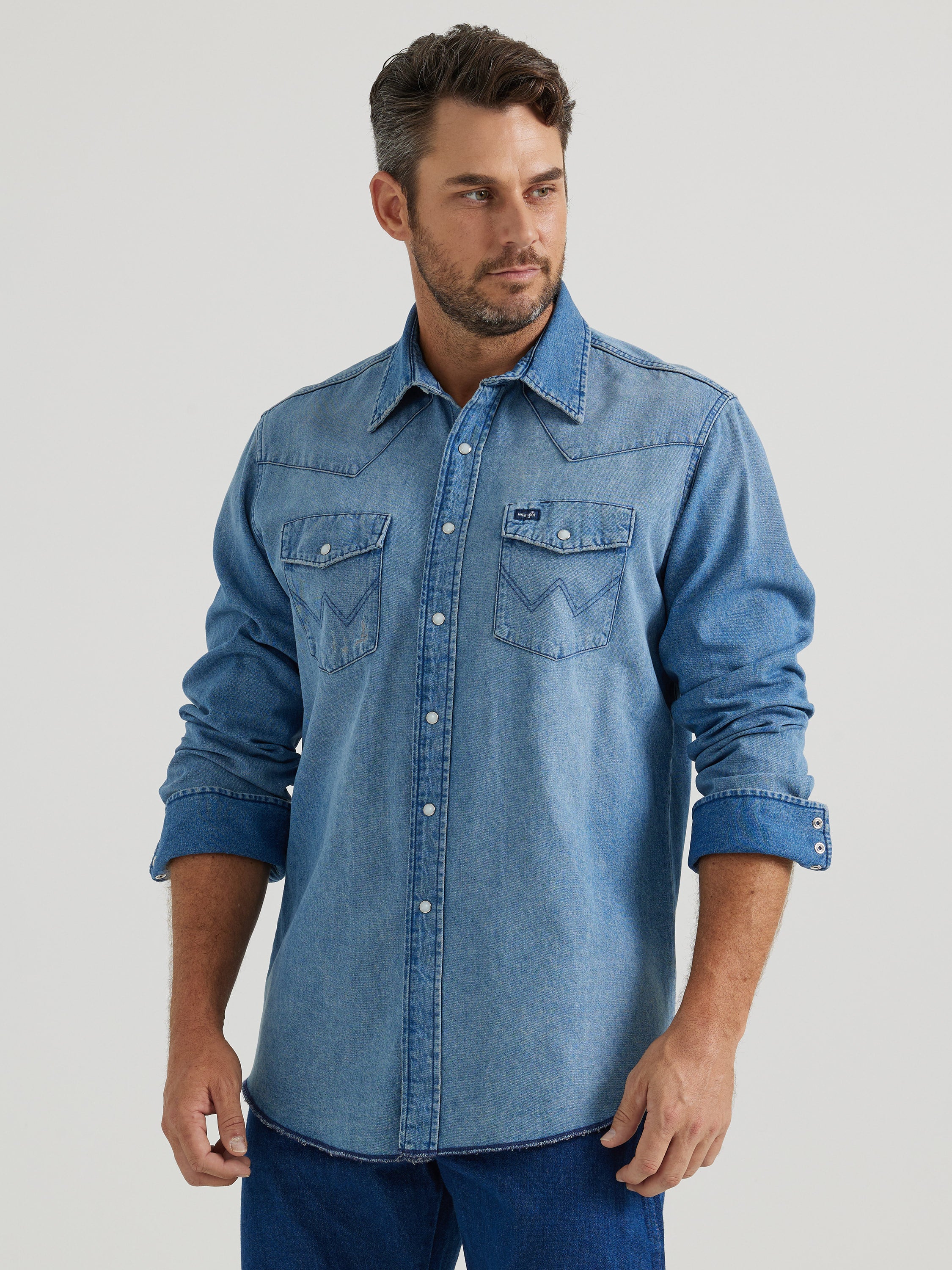 Cowboy Cut Denim Pearl Snap Shirt by Wrangler