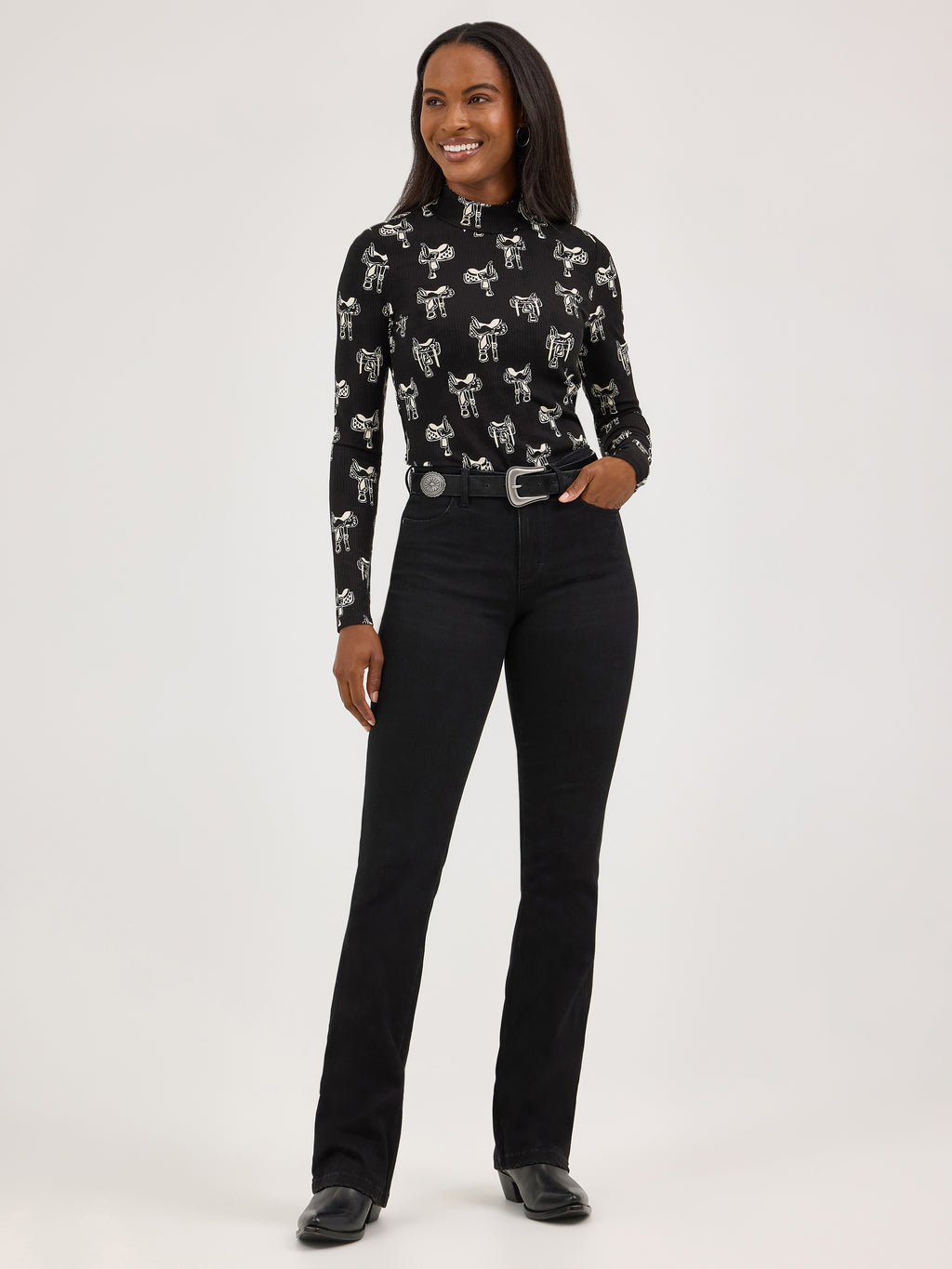 The Saddle Up Mock Neck L/S Tee by Wrangler