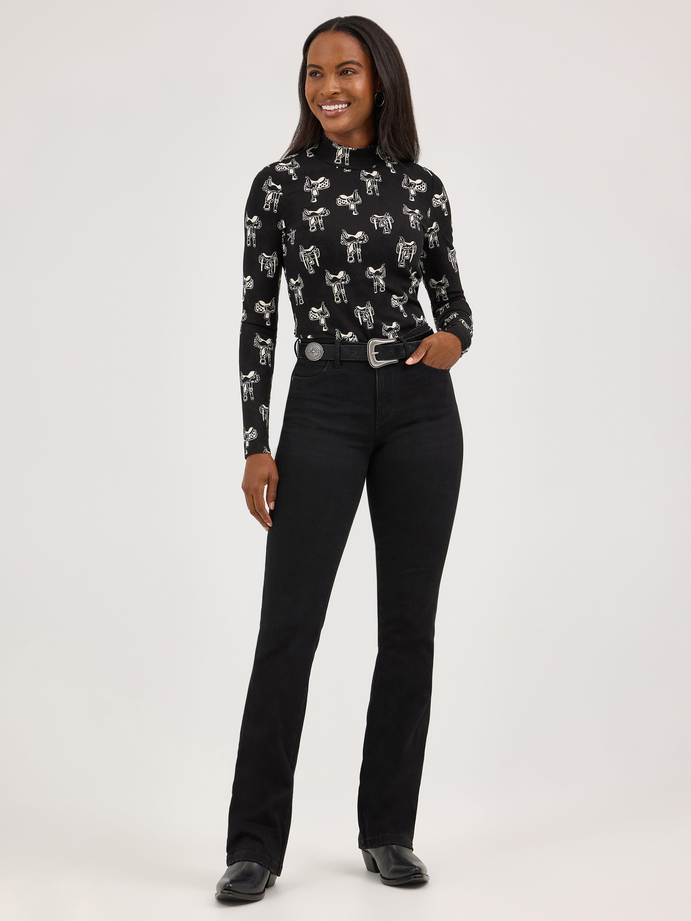 The Saddle Up Mock Neck L/S Tee by Wrangler