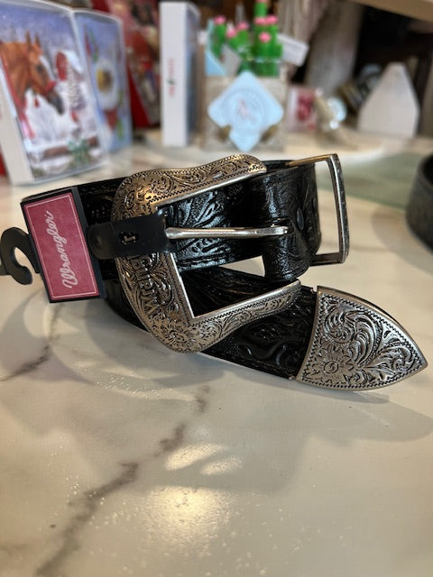 The Abigail in Cadillac Black Carved Floral Belt by Wrangler
