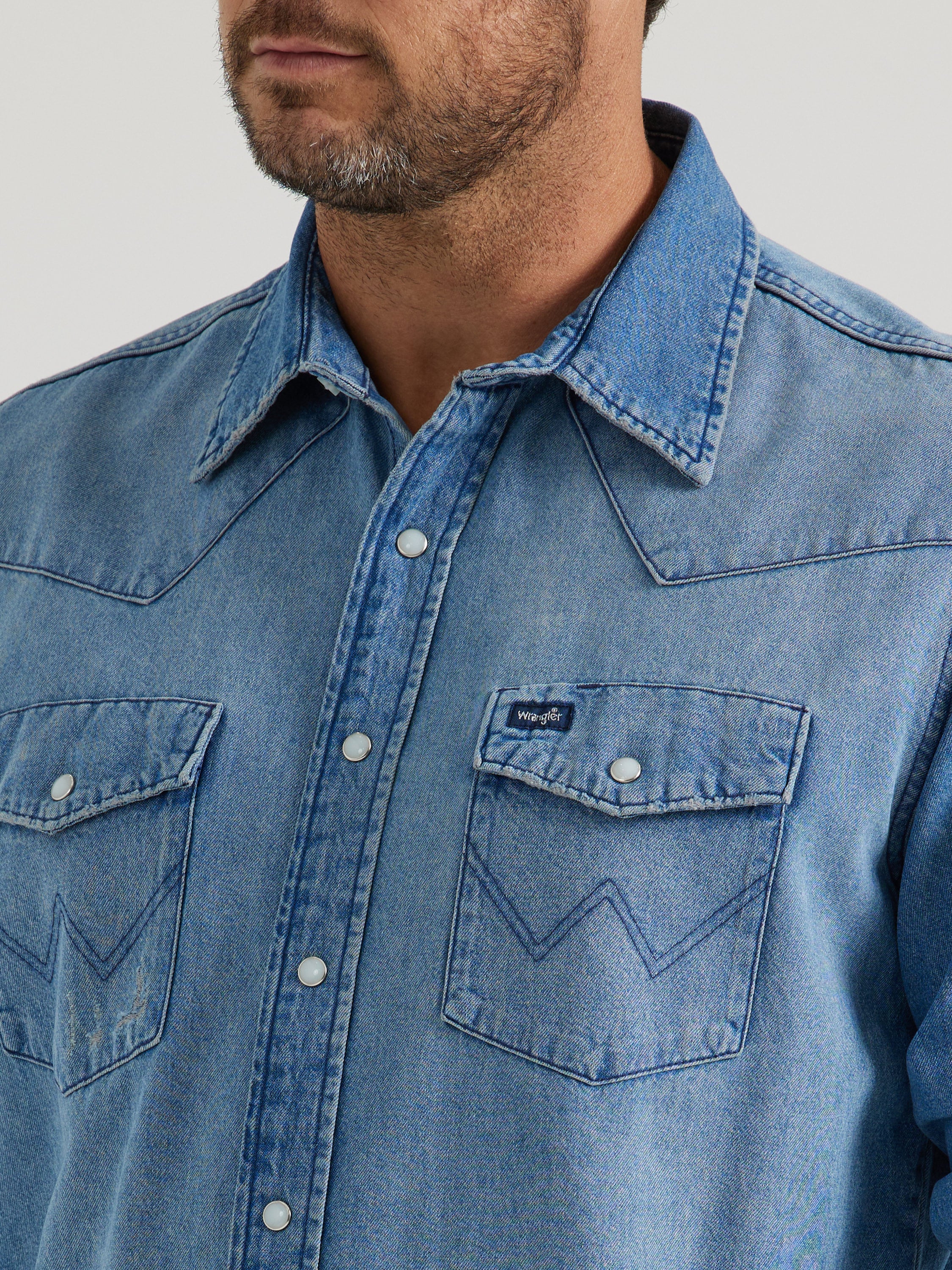 Cowboy Cut Denim Pearl Snap Shirt by Wrangler