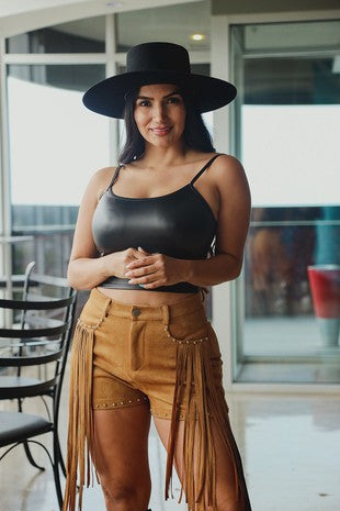 The Rocky Ridge Fringe Shorts in Saddle Brown